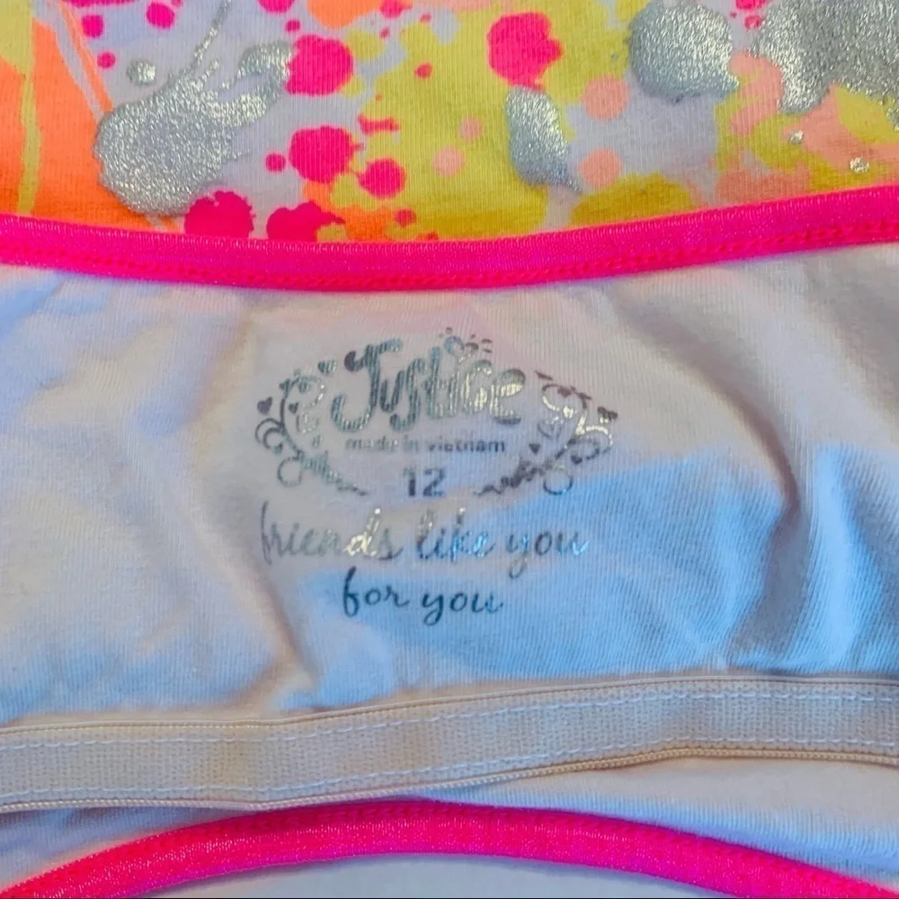Justice girls 12 built in bra stretch paint splat neon tank top